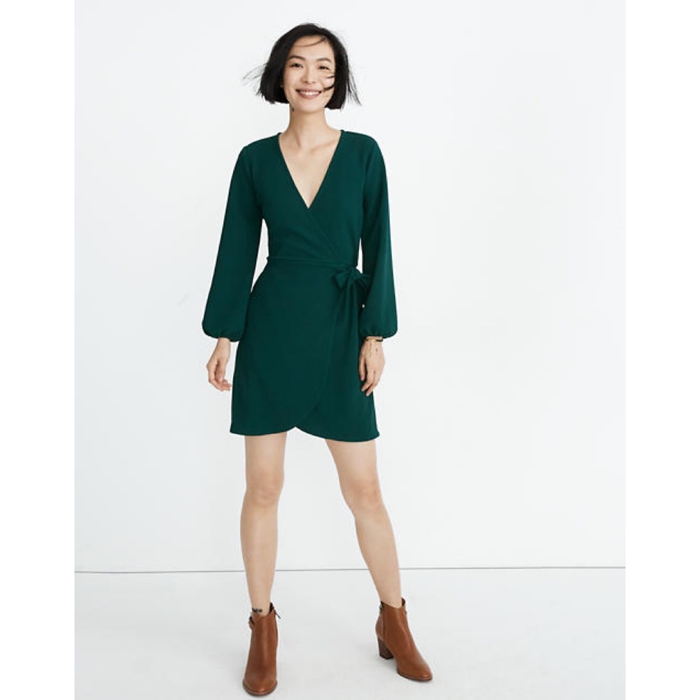 ✨NWT✨ MADEWELL Long Sleeve Faux Wrap Dress in Spruce Green